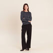 Pull cintr&eacute; col rond manches longues bleu fonc&eacute; femme