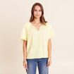 Blouse col v manches coudes jaune pastel femme