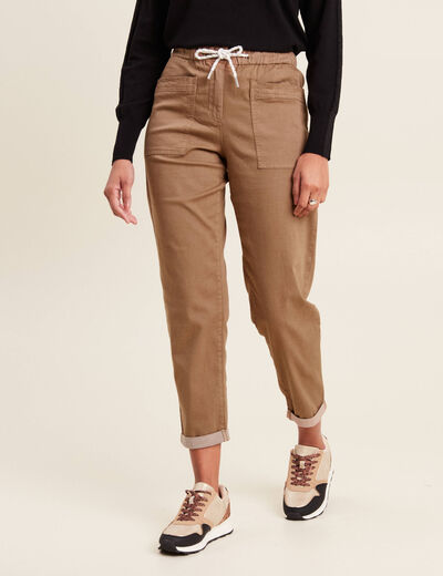 Pantalon coupe droite à coulisse taupe femme