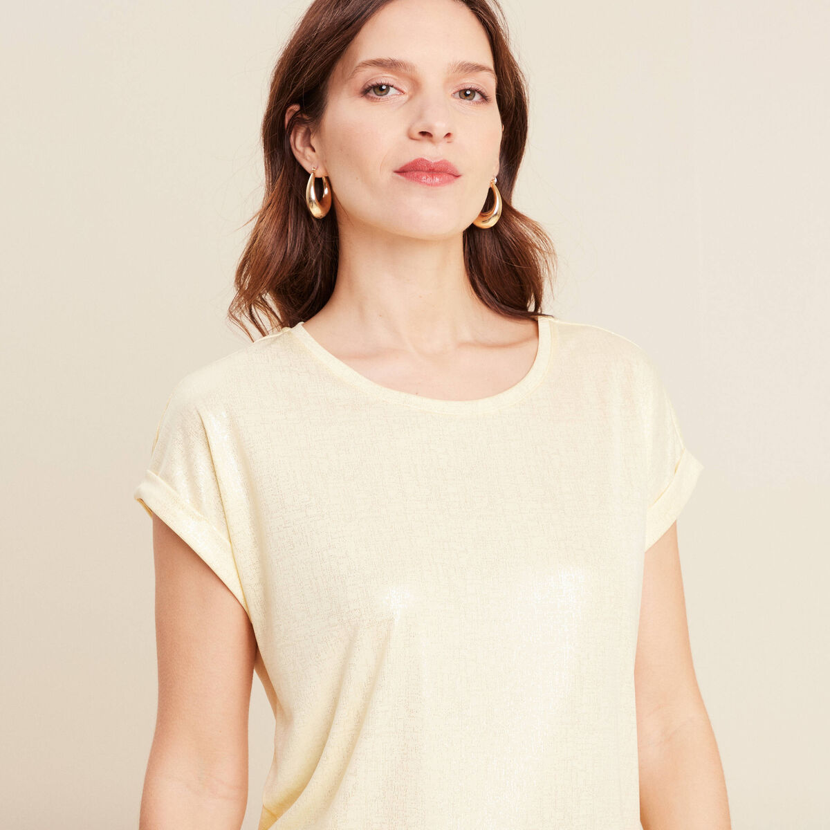 T-shirt manches courtes jaune clair femme