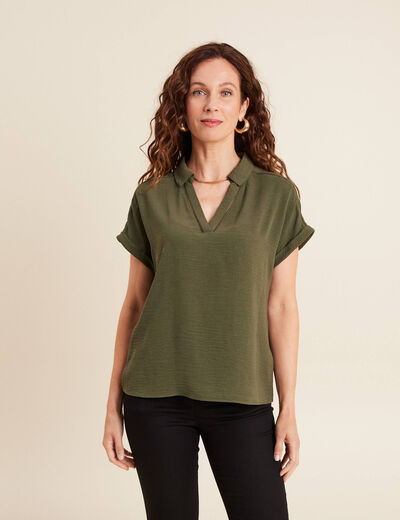 Blouse manches courtes vert kaki femme