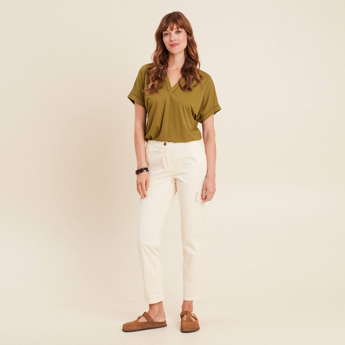 T-shirt manches courtes vert kaki femme