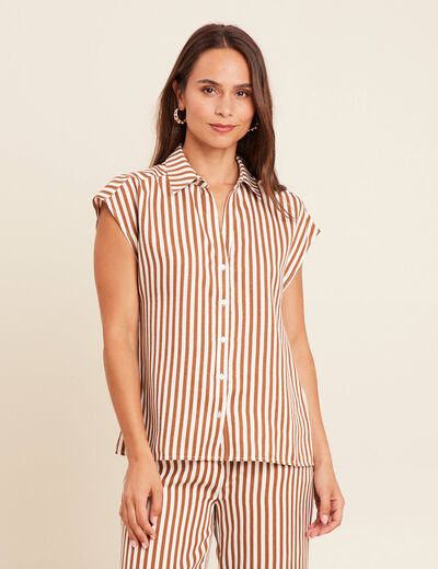 Chemise manches courtes aspect lin blanc femme