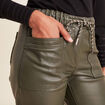 Pantalon paperbag simili cuir vert kaki femme