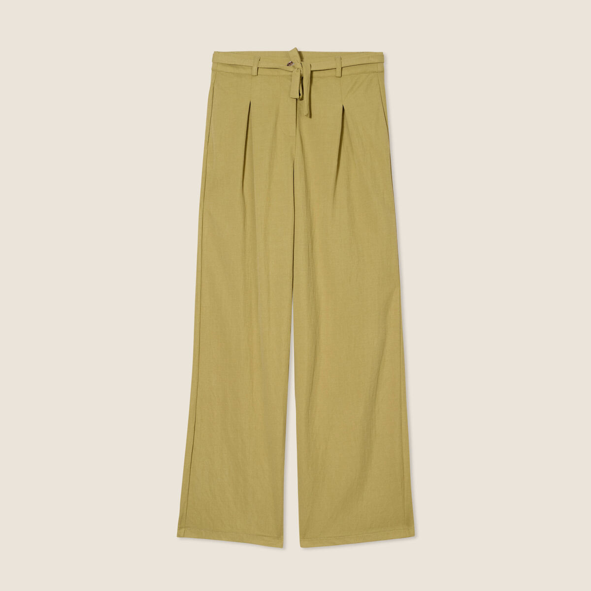 Pantalon fluide taille haute vert olive femme