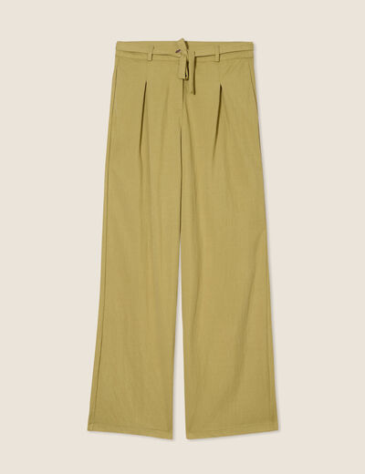 Pantalon fluide taille haute vert olive femme
