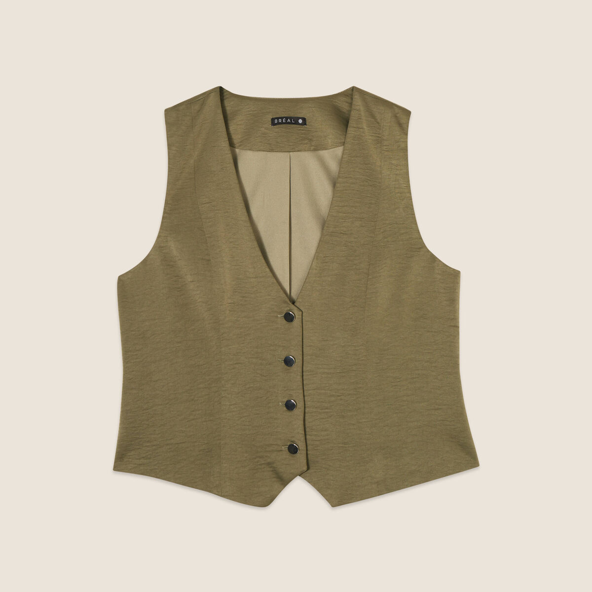 Veston sans manches satin vert olive femme