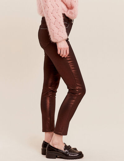 Pantalon ajusté aspect irisé marron foncé femme