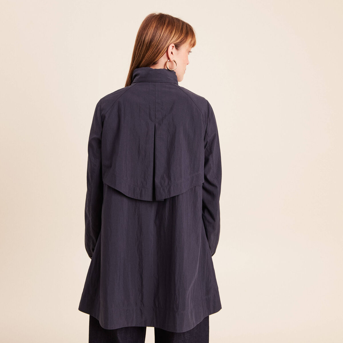 Parka cintr&eacute;e longue doubl&eacute;e bleu fonc&eacute; femme