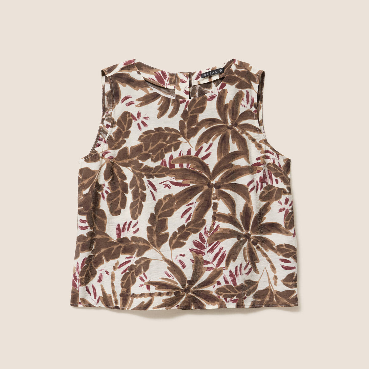 Blouse sans manches col rond fluide marron femme