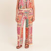 Pantalon large taille haute rose femme