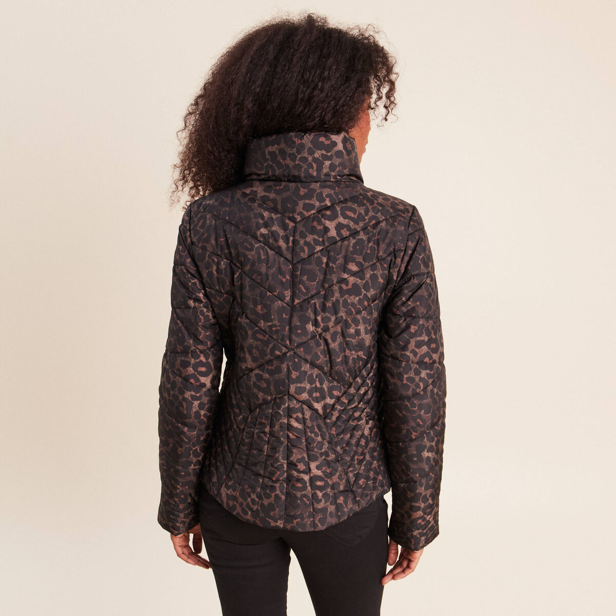Doudoune d&eacute;perlante droite zipp&eacute;e marron femme