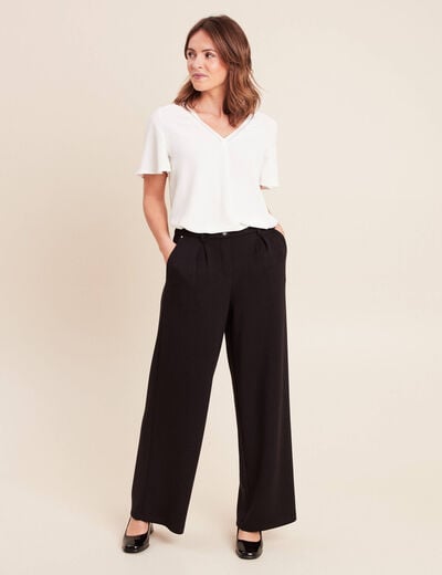 T-shirt bi-mati&egrave;re manches courtes ecru femme