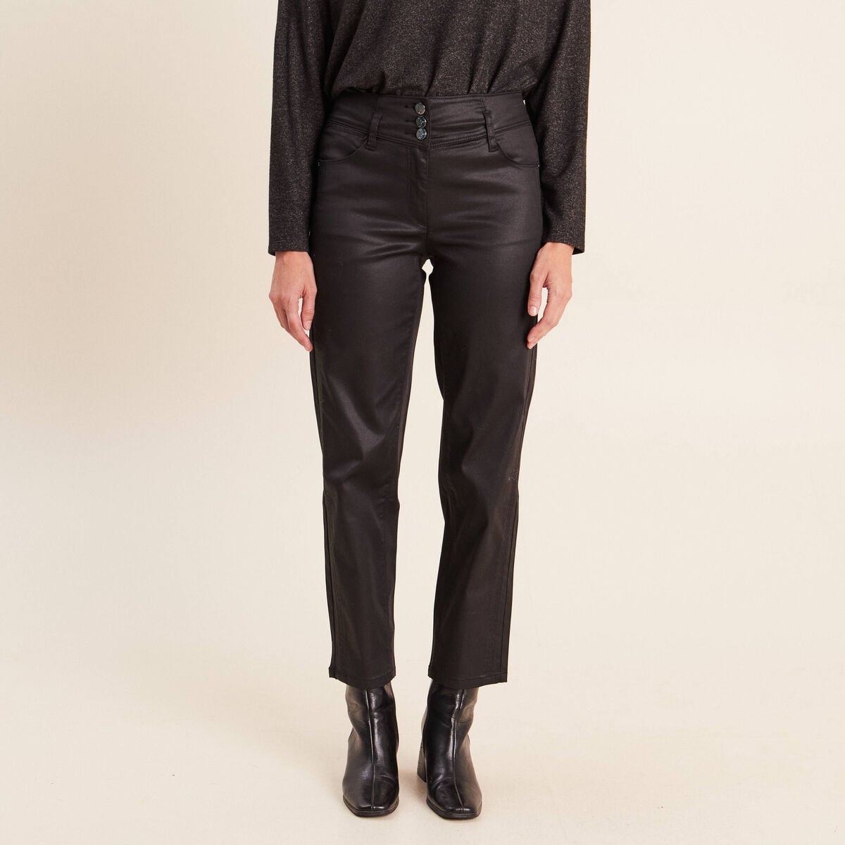 Pantalon enduit noir femme