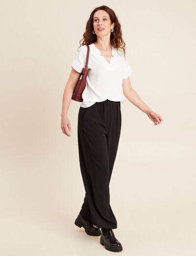Pantalon large taille haute noir femme