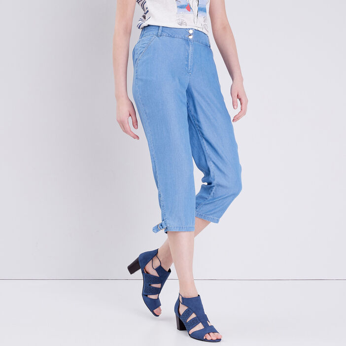 Bermuda droit en jean denim double stone femme