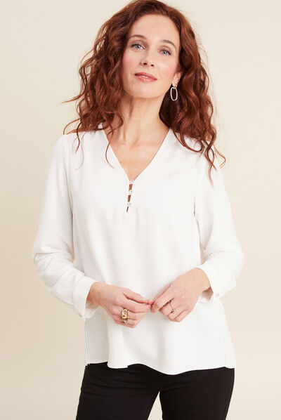 Blouse manches longues ecru femme