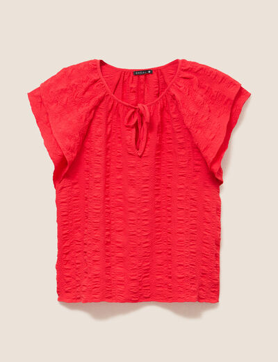 Blouse col v manches courtes fluide rouge femme