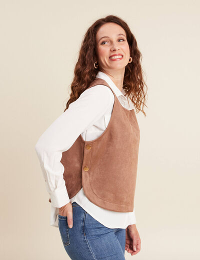 Top cintré sans manches col rond camel femme