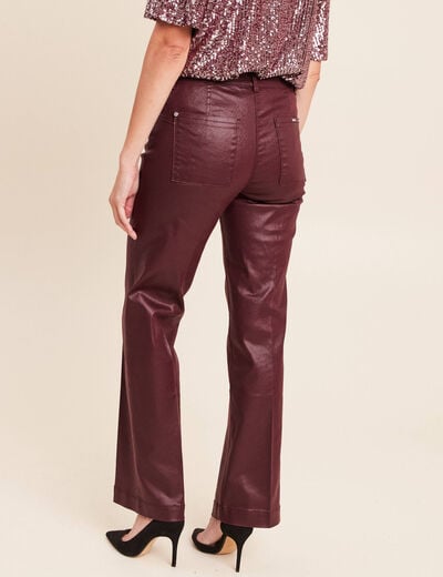 Pantalon enduit coupe large bordeaux femme