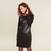 Robe droite détail simili cuir noir femme