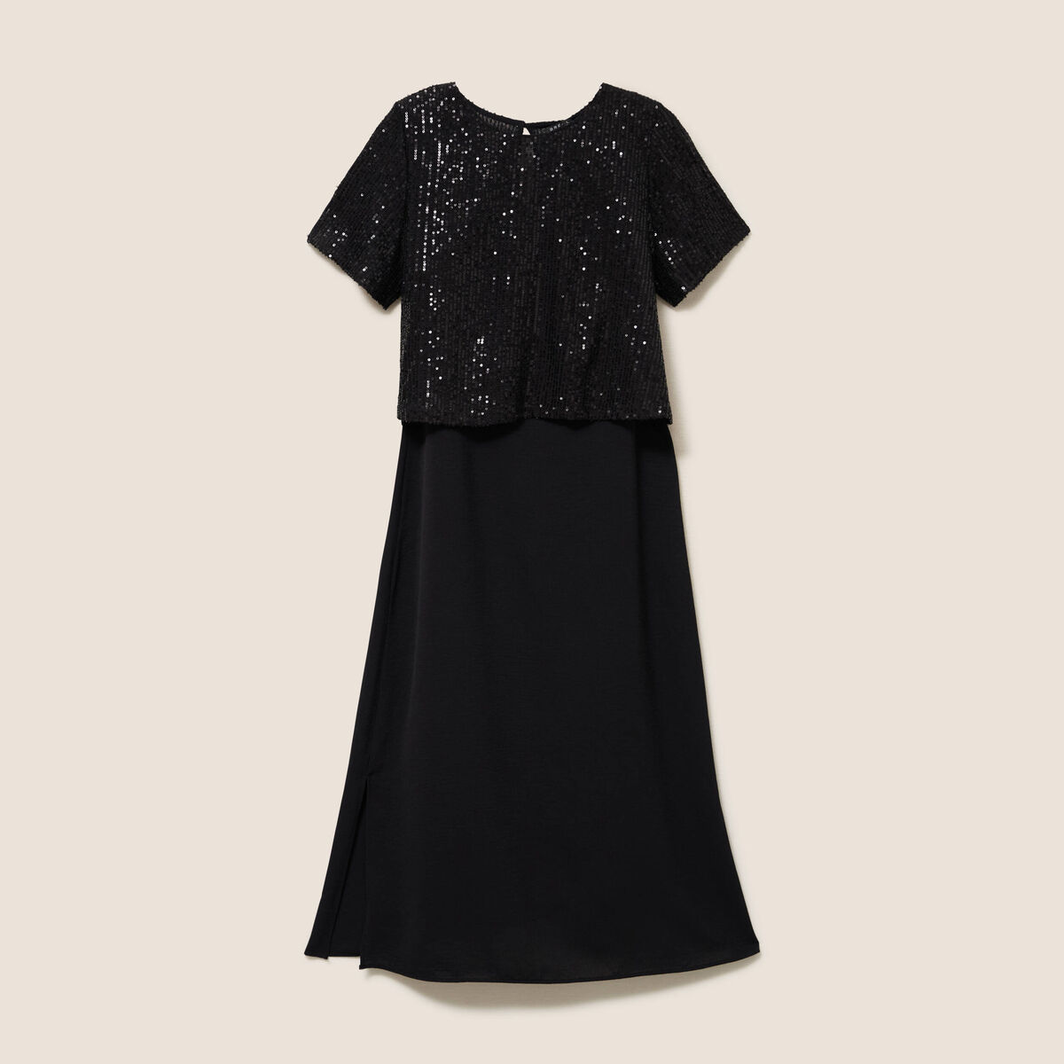 Robe longue &eacute;vas&eacute;e 2 en 1 col rond noir femme
