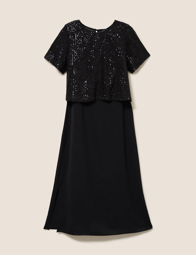 Robe longue &eacute;vas&eacute;e 2 en 1 col rond noir femme