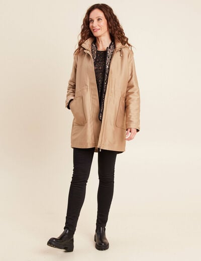 Parka cintr&eacute;e 4 en 1 avec capuche sable femme
