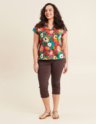 Pantacourt droit taille standard marron femme