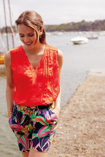 Blouse sans manches orange femme