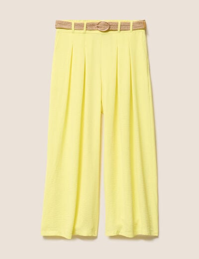 Pantalon jupe-culotte large jaune clair femme