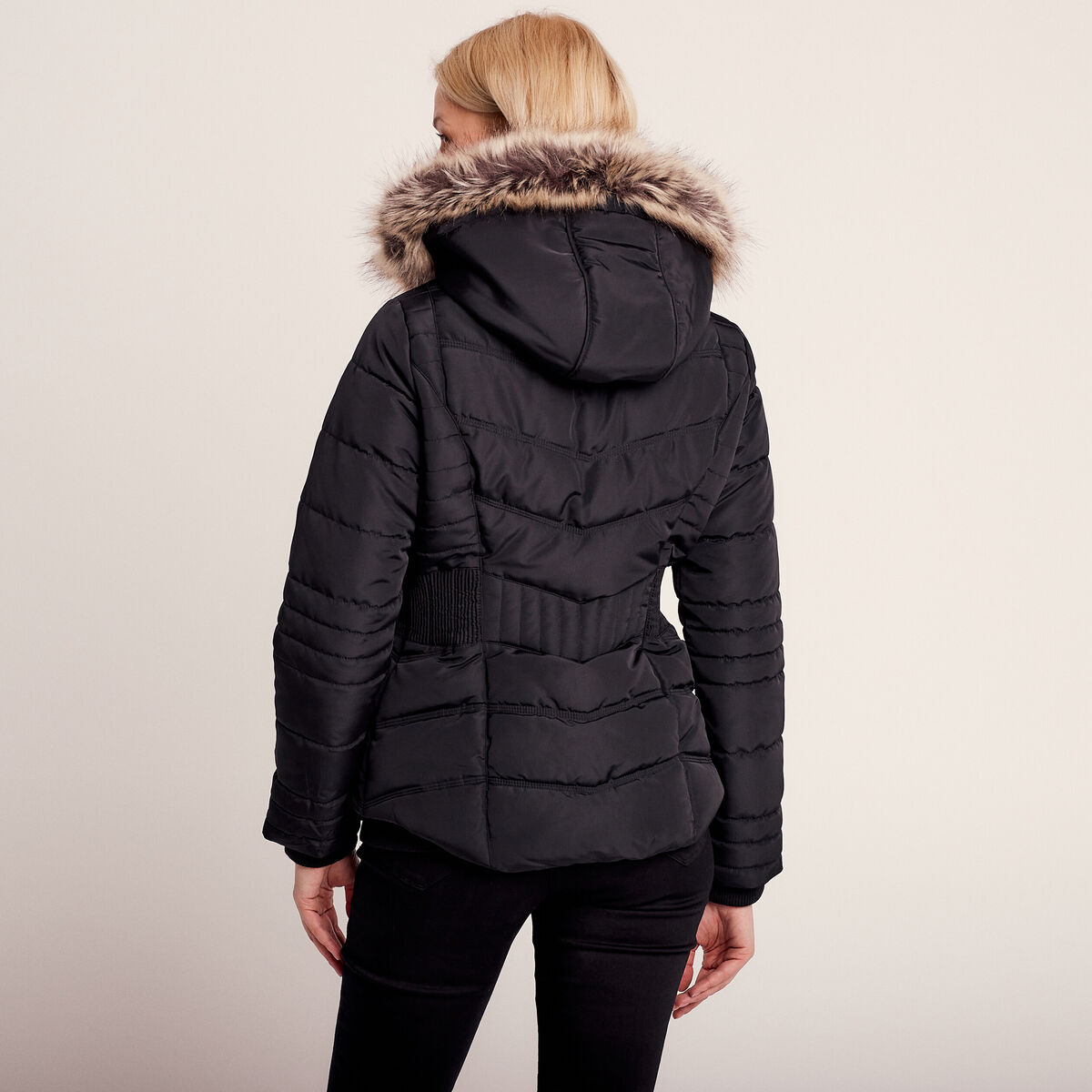 Doudoune droite déperlante à capuche noir femme