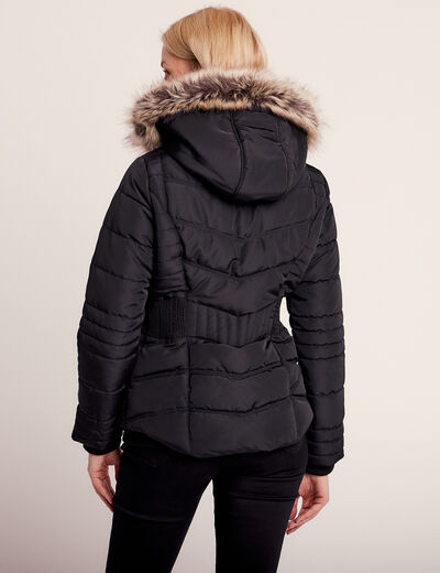 Doudoune droite déperlante à capuche noir femme