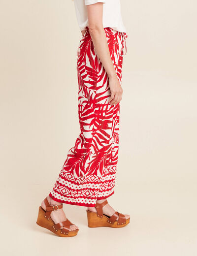Pantalon large taille haute ecru femme