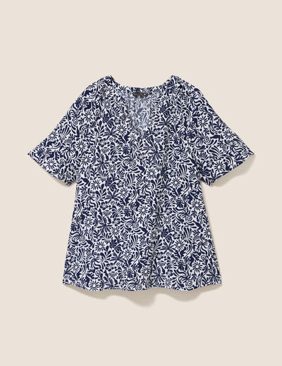 Blouse ample manches courtes fluide bleu femme