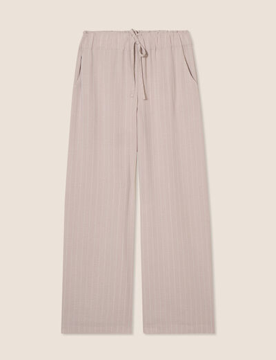 Pantalon large taille haute beige femme