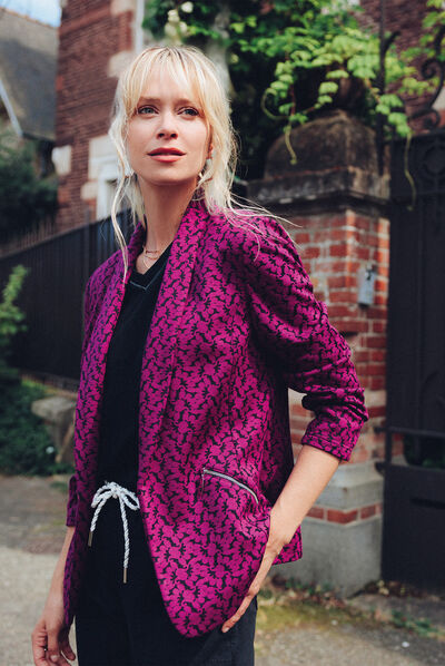 Veste ajustée col châle rose fushia femme