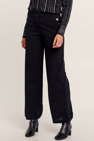 Pantalon large fluide à pont noir femme