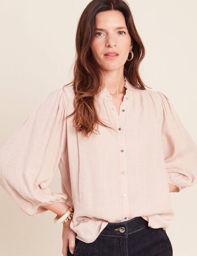 Chemise col montant manches 3/4 ivoire femme