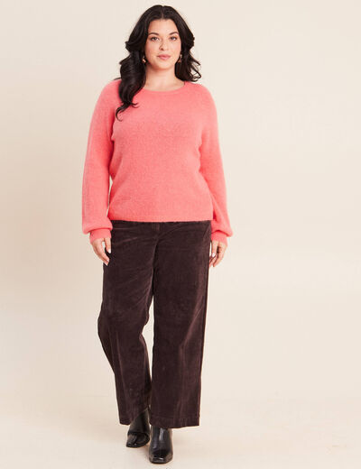 Pull col rond manches longues rose framboise femme