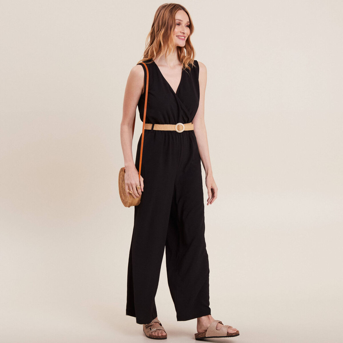 Combinaison pantalon fluide noir femme
