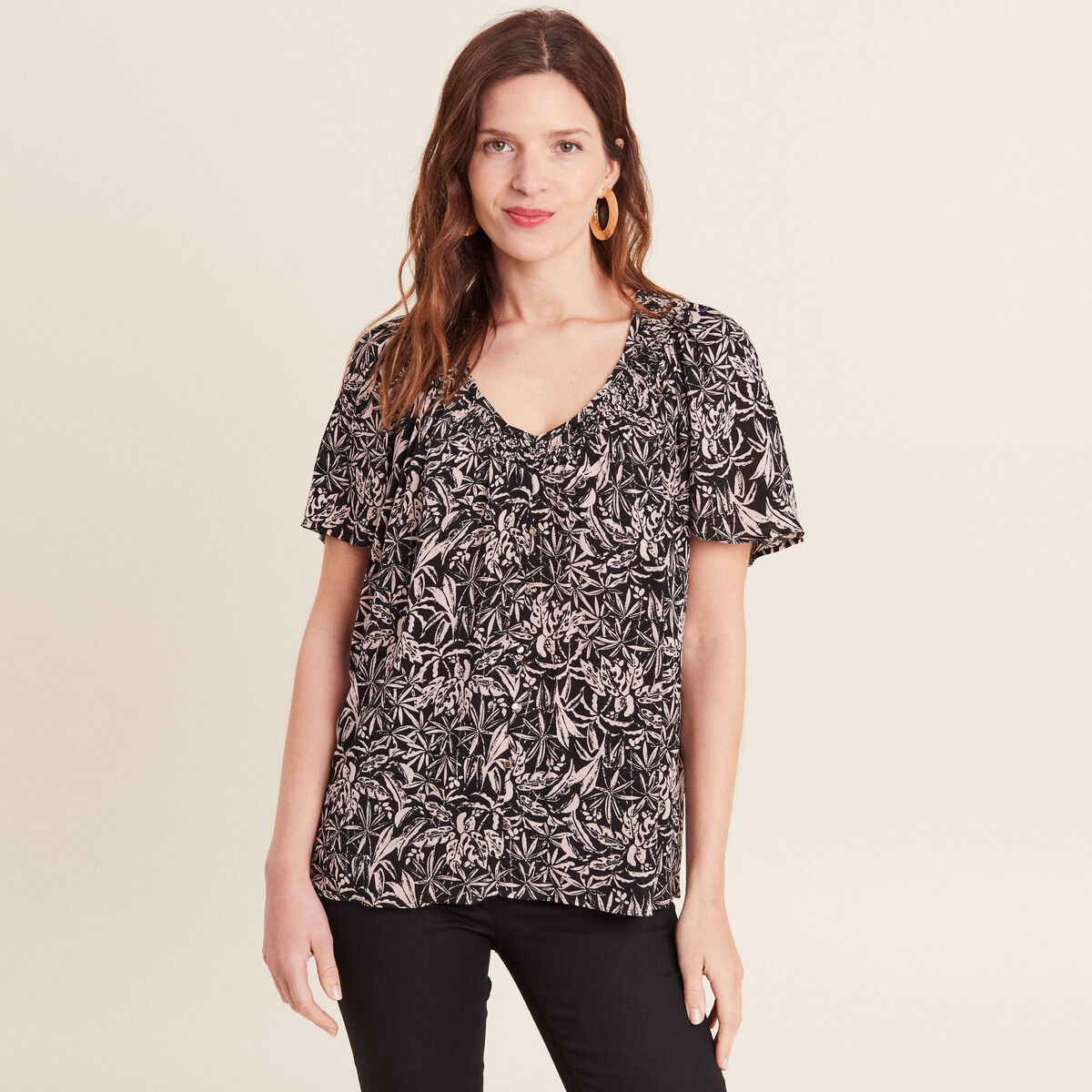 Blouse manches courtes noir femme