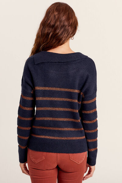 Pull manches longues bleu foncé femme