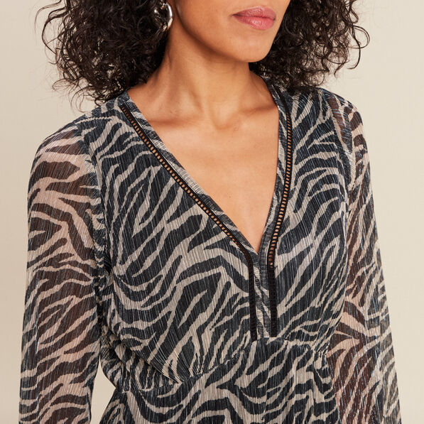 Robe zébrée à sequins évasée noir femme
