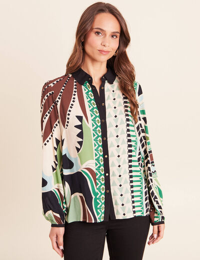 Chemise fluide manches longues vert femme