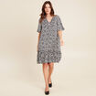 Robe courte évasée col V bleu marine femme