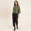 Blouse col rond manches 3/4 bas resserr&eacute; vert kaki femme