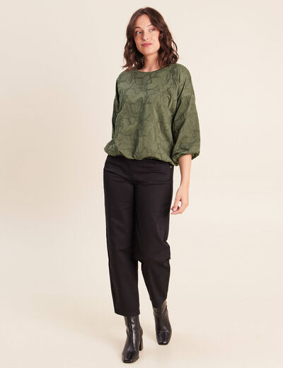 Blouse col rond manches 3/4 bas resserr&eacute; vert kaki femme