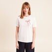 T-shirt col rond manches courtes brod&eacute; ecru femme