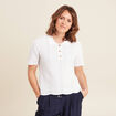 Pull manches courtes col polo blanc femme
